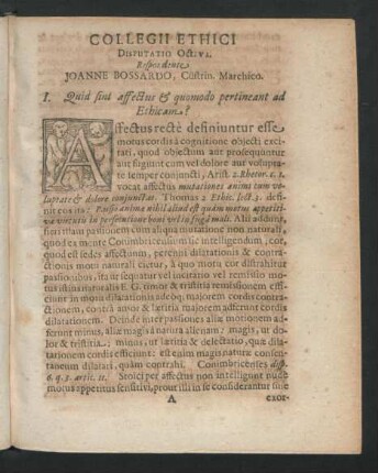 Collegii Ethici Disputatio Octava. Respondente Joanne Bossardo