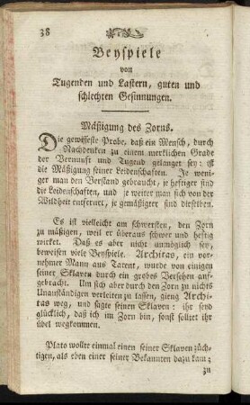 Beyspiele von Tugenden und Lastern, guten und schlechten Gesinnungen.