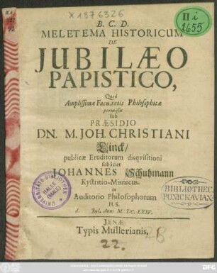 Meletema Historicum De Iubilaeo Papistico