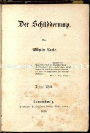 Roman von Wilhelm Raabe in der Erstausgabe