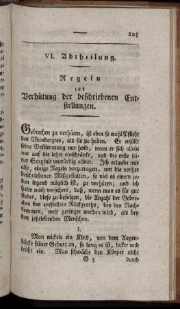 VI. Abtheilung. Regeln zur Verhütung der beschriebenen Entstellungen.