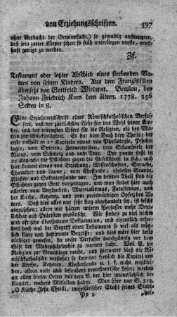 Testament oder letzter Abschied eines sterbenden Vaters von seinen Kindern.