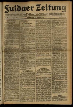 Erste Ausgabe vom Samstag, den 25. Januar 1913.