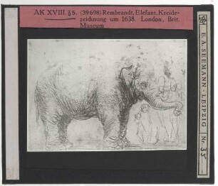 Rembrandt, Elefant mit Figuren im Hintergrund (Zeichnung Benesch 459) (London BM Gg,2.259)