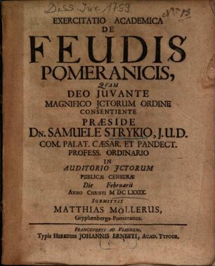 Exercitatio Academica De Feudis Pomeranicis