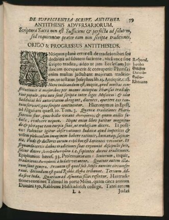 Antithesis Adversariorum. Scriptura Sacra non est Sufficiens & perfecta ad salutem, sed requiruntur praeter eam non scriptae traditiones.