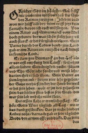 O Reicher Gott im höchsten Sal/ hilff || mir probieren maß vnd zal/