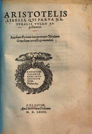 Aristotelis Libelli, qui Parva naturalia vulgo appellantur