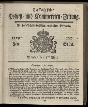 10tes Stueck, Montag den 8ten Maerz. 1779