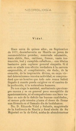 Necrología. Vidal