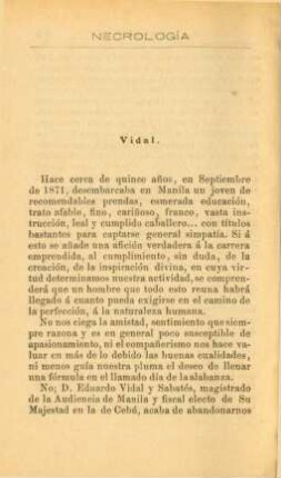 Necrología. Vidal