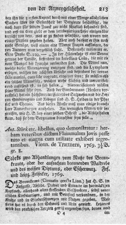 Zwo Abhandlungen vom Nutzen und Gebrauch des Brennkrauts, oder der aufrechten brennenden Waldrebe und des weißen Diptams, oder Escherwurz.