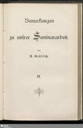 Bemerkungen zu unsrer Seminararbeit