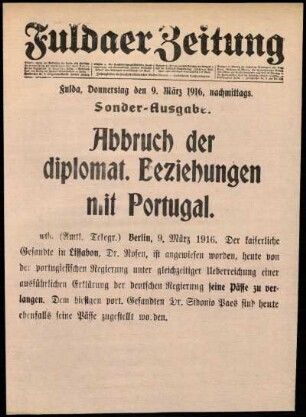Erste Ausgabe vom Donnerstag, den 09. März 1916.