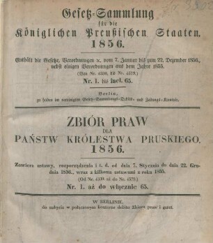 1856: Gesetzsammlung für die Königlichen Preußischen Staaten
