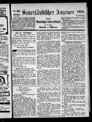 Sauerländischer Anzeiger ; [...] ; Amtliches Kreisblatt für die Kreise Brilon und Büren