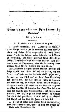 Bemerkungen über den Sprachunterricht : (Fortsetzung.) ; Satzlehre