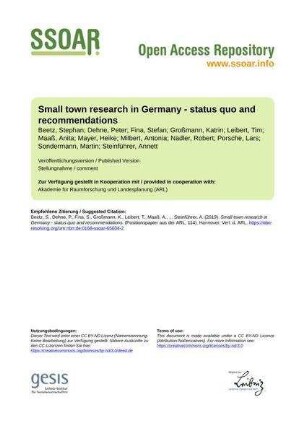 Small town research in Germany - status quo and recommendations