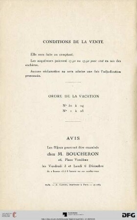 Conditions de la vente