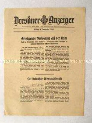 Nachrichtenblatt "Dresdner Anzeiger" zu weiteren Eroberungen auf der Krim und italienischer Wehrmachtbericht zu Tobruk und Sollum