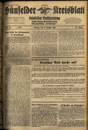 Erste Ausgabe vom Freitag, den 09. August 1935.