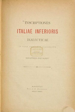 Inscriptiones Italiae inferioris dialecticae : In usum praecipue academicum