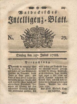 No. 29. Dinstag den 15ten Julius 1788
