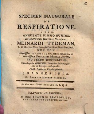 Specimen inaug. de respiratione