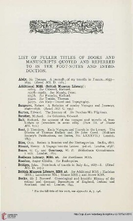 List of fuller titels or books and manuscripts quoted and reffered to in the foot-notes and introduction