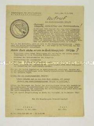 Hektografiertes Propagandaflugblatt zum Aufruf zum Ausbildungsjahr 1963/64 der Kampfgruppe der Arbeiterklasse
