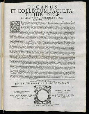 Decanus Et Collegium Facultatis Juridicae In Alma Hac Eberhardina Lecturis S. & O.
