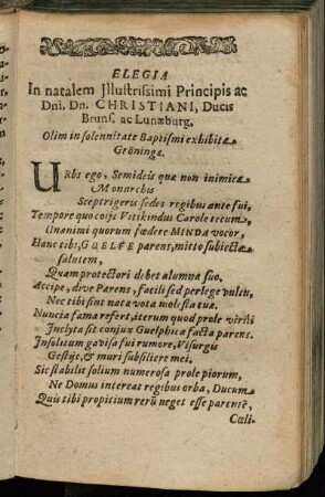Elegia in natalem ... Dn. Christiani, Ducis Bruns. ac Lunaeburg.