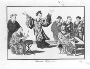 Chinesische Tänzerin mit einer Gruppe von Musikern