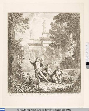 Venus, Amor und in einen Vogel verwandelte Nymphe in einem Park