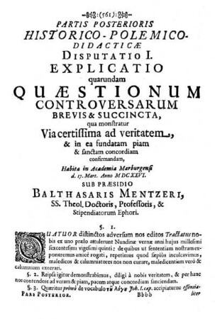 Explicatio quarundam quaestionum controversarum Brevis & Succincta.