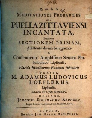 Meditationes probabiles de puella Zittaviensi incantata