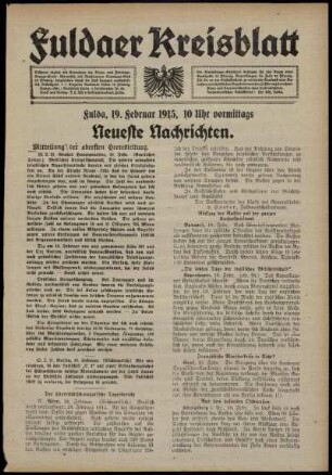 Erste Ausgabe vom Freitag, den 19. Februar 1915.