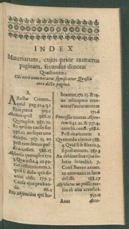 Index Materiarum, ...