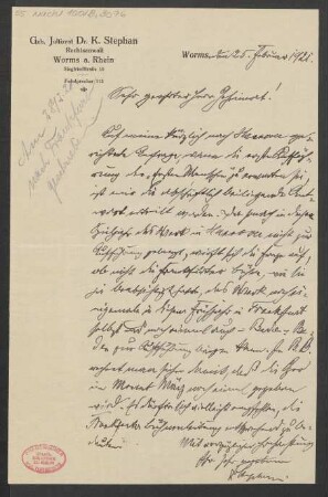 Brief an B. Schott's Söhne : 25.02.1921