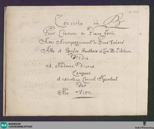 Concertos - Don Mus.Ms. 1962 : cemb, orch; B|b