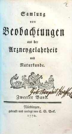 Sammlung von Beobachtungen aus der Arzney-Gelahrtheit und Naturkunde, 2