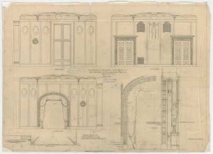 Thiersch, Friedrich von; Wiesbaden; Kurhaus - Spielzimmer im Pavillon Südost (Ansichten, Schnitt, Detail)