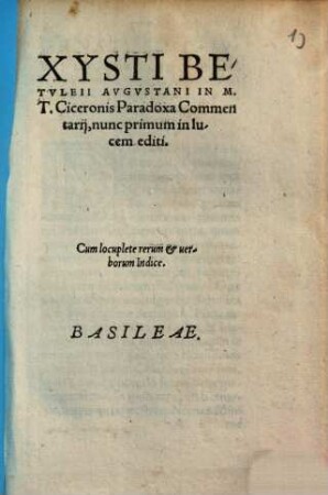 In M. T. Ciceronis Paradoxa Commentarii : Cum locuplete rerum et verborum Indice
