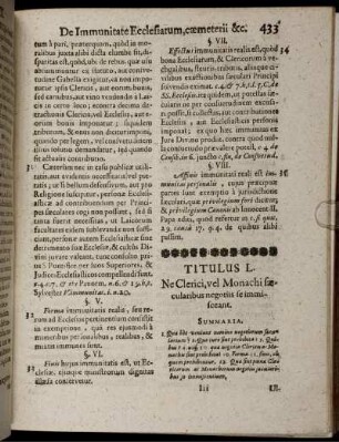 Titulus L. Ne Clerici, vel Monachi saecularibus negotiis se immisceant