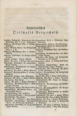 Alphabetisches Ortschafts-Verzeichniß.