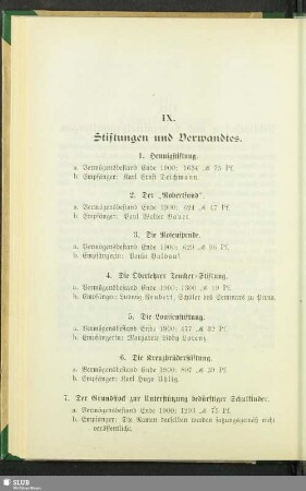 IX. Stiftungen und Verwandtes