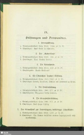IX. Stiftungen und Verwandtes