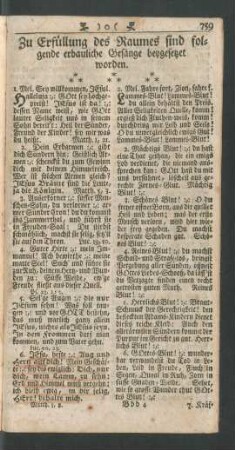 Zu Erfüllung des Raumes sind folgende erbauliche Gesänge beygesetzet worden
