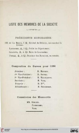 Liste des membres de la Société