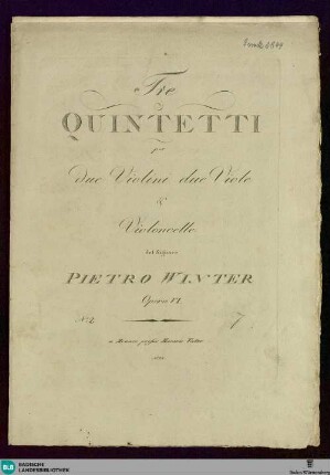 Tre quintetti per due violini due viole & violoncello : Opera VI; No. [2]